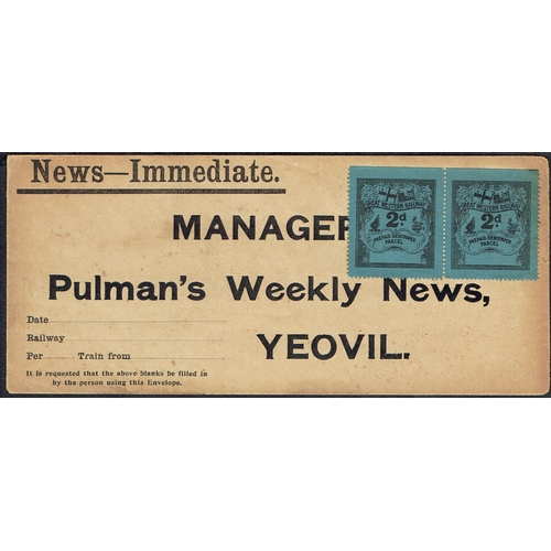 927 - GREAT BRITAIN -  EDWARD VII - c1900 GWR Prepaid newspaper parcel 2d black on blue pair (imperf along... 