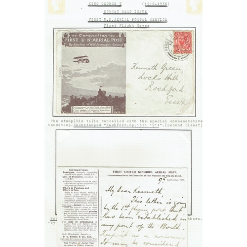 929 - GREAT BRITAIN -  GEORGE V - 1911 First UK Aerial Post:  Purple-Brown printed envelope and insert use... 