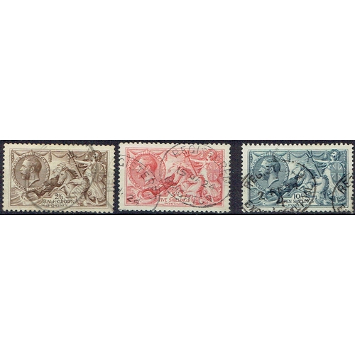 935 - GREAT BRITAIN -  GEORGE V - 1918 Bradbury set of three seahorse each fine used with registered oval ... 