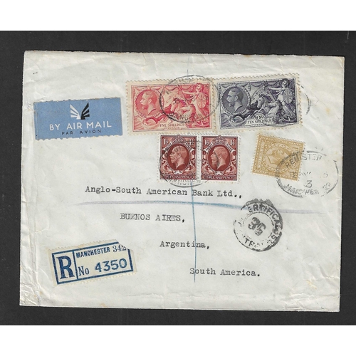 941 - GREAT BRITAIN -  GEORGE V - 1935 Registered airmail letter Manchester to Anglo-South American Bank L... 