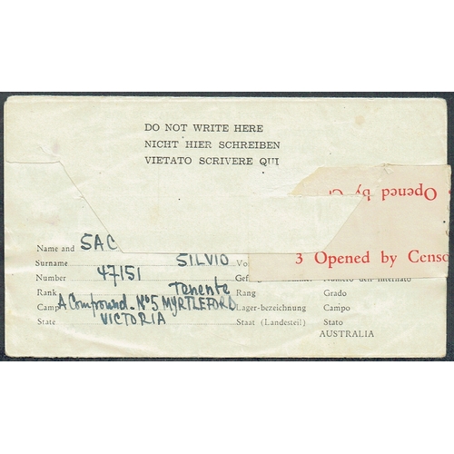 137 - AUSTRALIA - 1945 (23 Jan) Italian POW printed 1s airmail POW letter sheet ( B & W POW2) from Italian... 