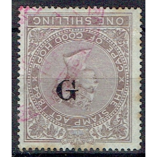 79 - REVENUES & CINDERELLA - Griqualand: 1877 1s purple-brown with G type A on CGH revenue showing overpr... 