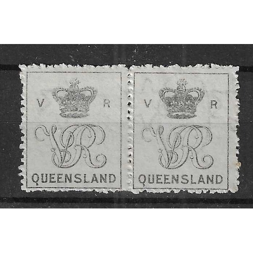 87 - REVENUES & CINDERELLA - Queensland: 1866 Cypher - Crown over V R pair black on white labels affixed ... 