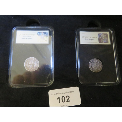 102 - Cased Queen Victoria Silver Sixpence pair