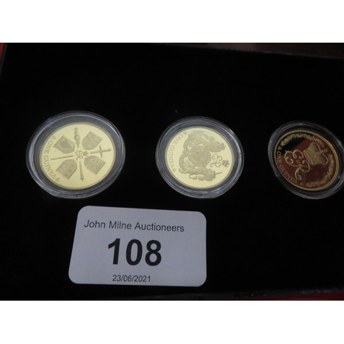 108 - Boxed East India Company 3 Gold Guinea Coin set