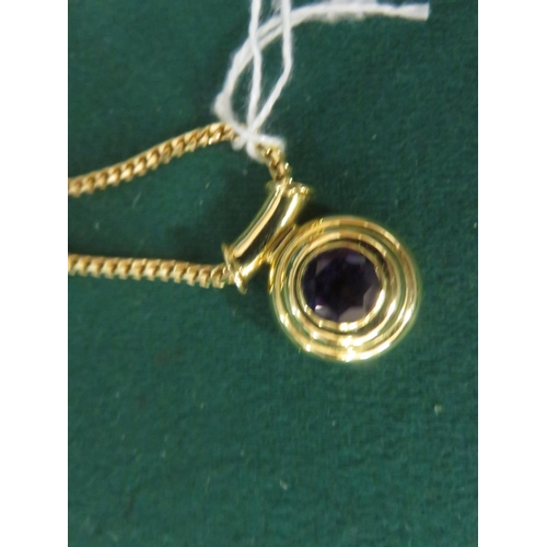 82 - Circle 18ct. Gold/Amethyst Pendant on Chain