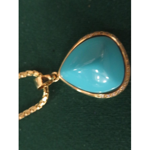 83 - Large Gold and Turquoise Pendant on Chain