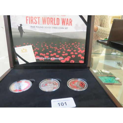 101 - Centenary of The First World War Silver £5 Coin Set