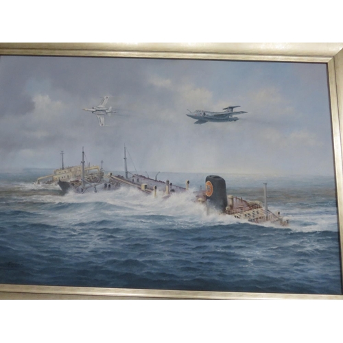 34 - Framed Oil Painting. Fighter Planes & Tanker.  Neil Foggo. G.A.V.A. 27½ x 19½ ins