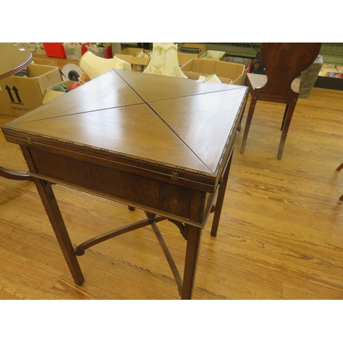 340 - Edwardian Mahogany Envelope Card Table with Drawer