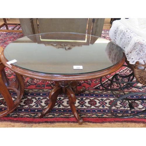 344 - Oval Mahogany Glass Top Table