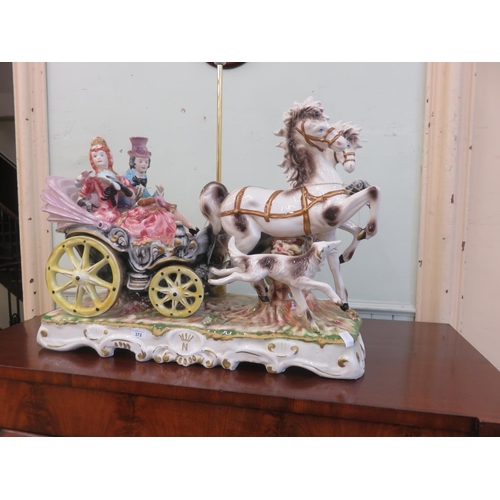 372 - Large Capodimonte Horse and Cart Figure Table Lamp