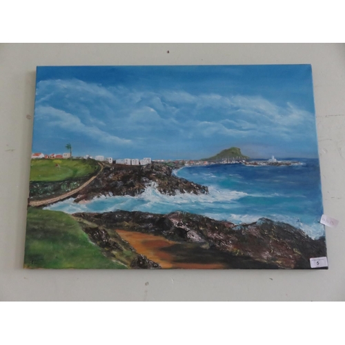 5 - Unframed Modern Oil Painting - Spanish Coastal Golf Course - Mono