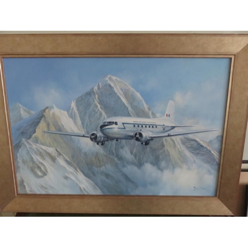 6 - Framed Oil Painting, RAF Middle East Plane Over Mountain Terrain, Neil Foggo. G.A.V.A