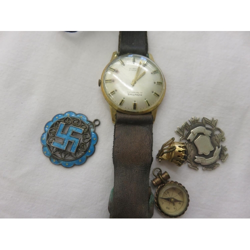 90 - Small lot, Watch Enamel Swastika Brooch etc