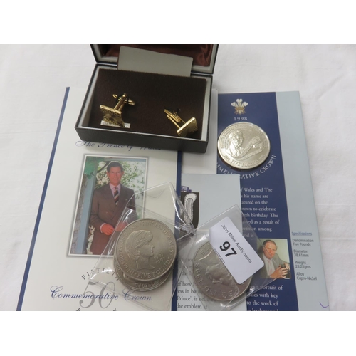 97 - Four Modern Crowns and a Pair of Cased Cufflinks