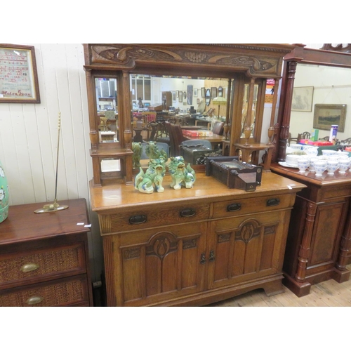 337 - Early 20th Century Art Nouveau Style Oak Mirror Back Sideboard