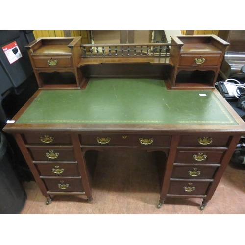 360 - Antique Mahogany Double Pedestal Writing Desk with gallery back