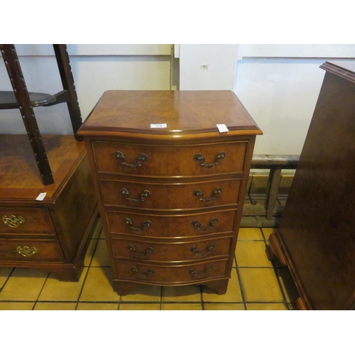 378 - Narrow Walnut Chest of five drawers