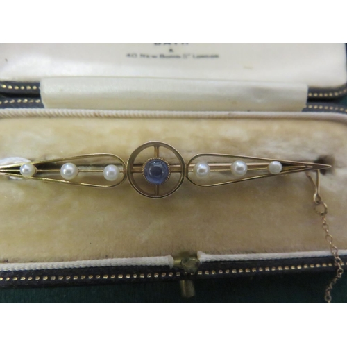 61 - Seed Pearl and Blue Stone Bar Brooch