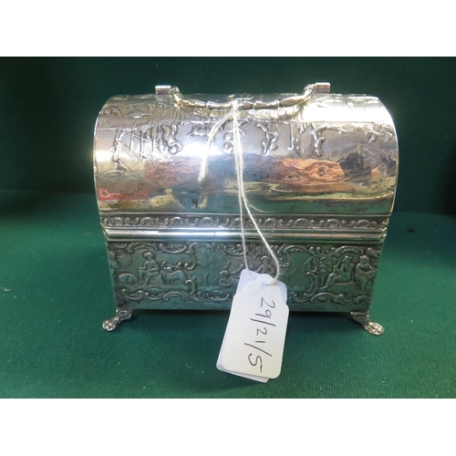 71 - Embossed Dutch Silver Lidded Dome shaped Caddy, 10 troy z.