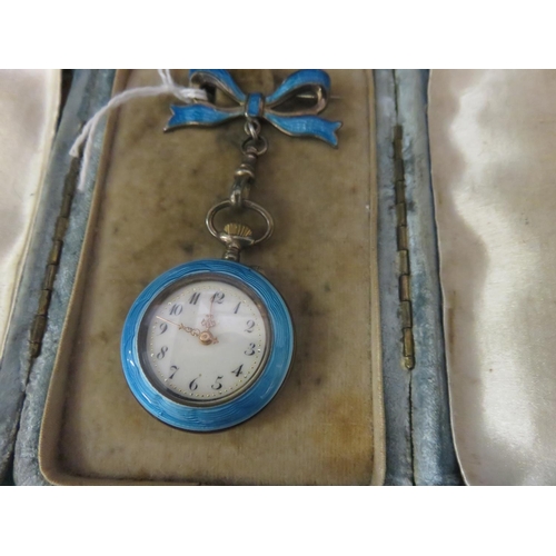 72 - Cased silver and Turquoise Enamel LadiesFob watch