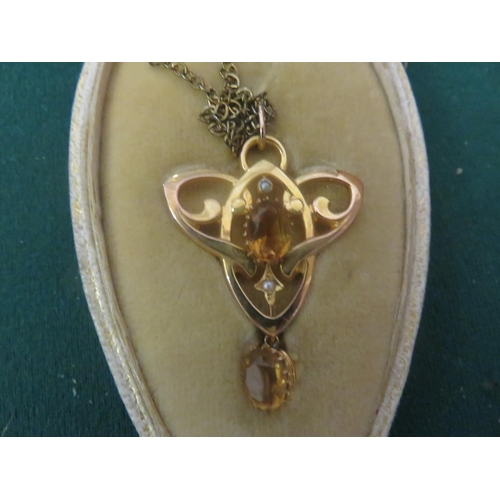 80 - Edwardian 9ct. Gold and Citrine Pendant on Chain