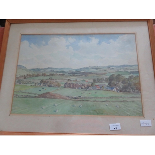 21 - Framed Watercolour, signed T. Train, Rural Landscape, inscribed on reverse 