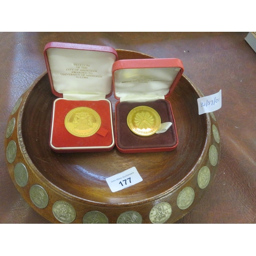 177 - Coin bowl and two commemorative boxed coins