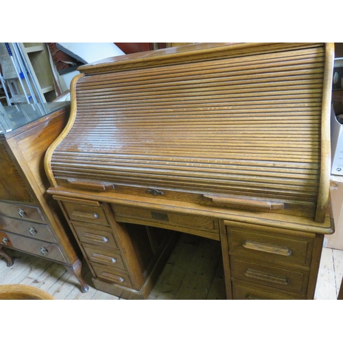 366 - Oak Double Pedestal Roll Top Desk