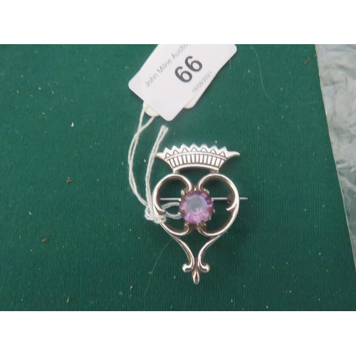 66 - Scottish Silver and Amethyst Style Brooch