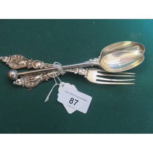 87 - Matching silver Fork and Spoon plus one other