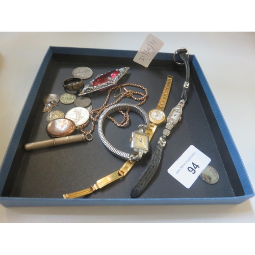 94 - Mixed lot, jewellery, wrist watches and coins