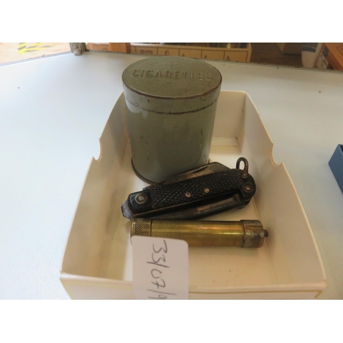 95 - Trench Lighters, Scout Knife and a WWII Cigarette Tin