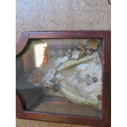 154 - Wooden cased doll and nursery plate