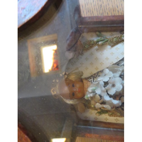 154 - Wooden cased doll and nursery plate