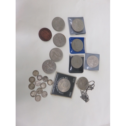 105 - Box of crowns and silver 3p coins