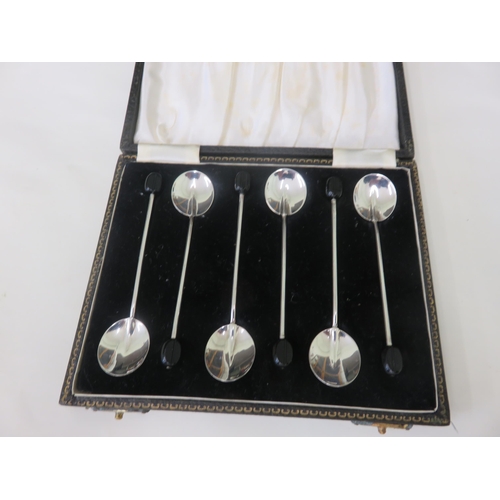 109 - Set of Six Coffee Bean Silver Spoons in Case