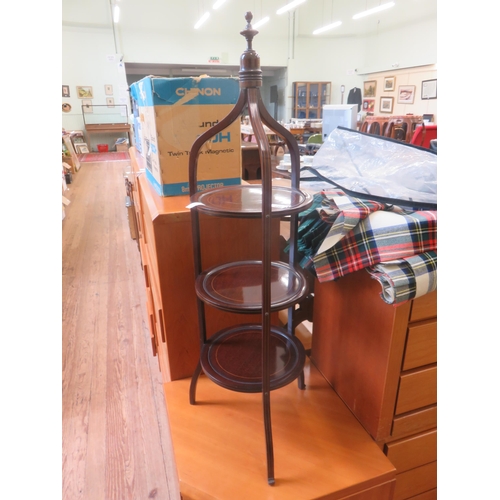 446 - Inlaid mahogany three tier cake stand