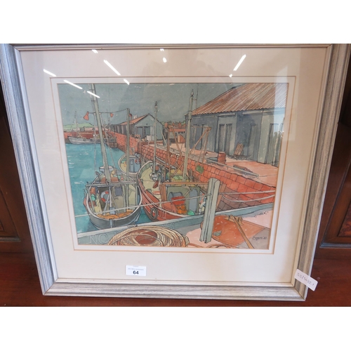 64 - Framed Watercolour Harbour Scene