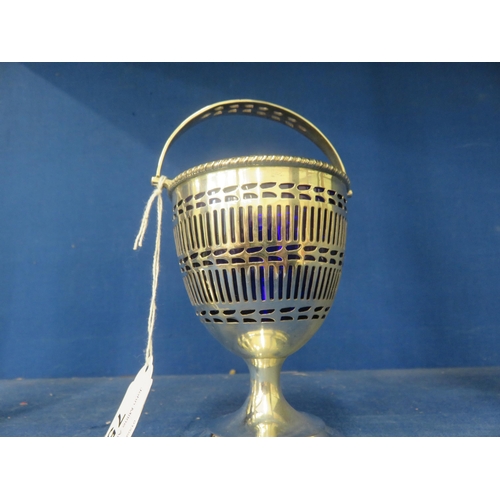 75 - Sheffield Silver Swing Handled Vase with Blue Glass Liner