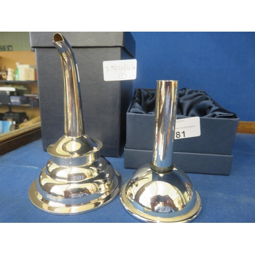 81 - Boxed Sheffield Silver wine Funnel, and Plated example