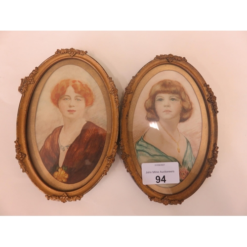 94 - Pair of Oval Gilt Framed Miniature Portraits