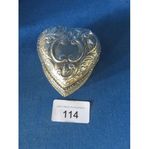 114 - Edinburgh Silver Heart Shaped Trinket Box