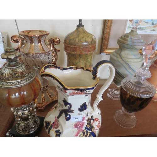 76 - Masons Jug and Quantity of Lidded Urns