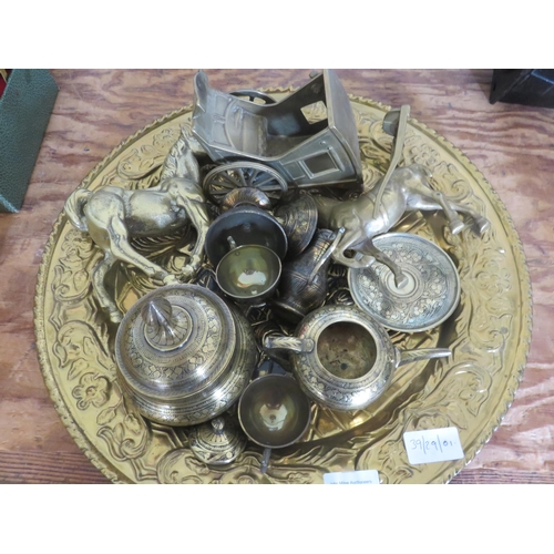 84 - Brass Tray containing Horses, Carriage, Jars etc.