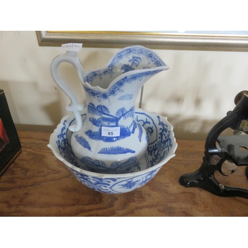 85 - Blue and White Jug and Bowl