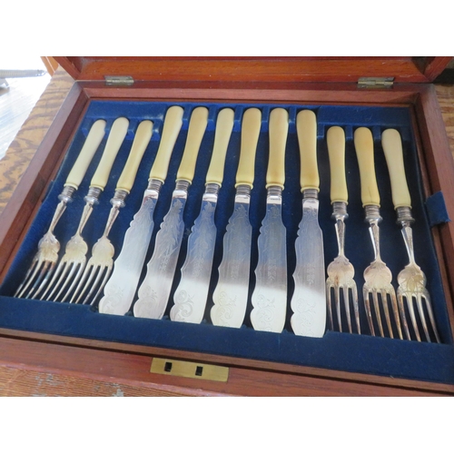 95 - Mahogany Cased Canteen of Fish Cutlery