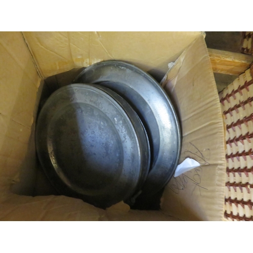 202 - Box of Pewter Plates, some with touch marks