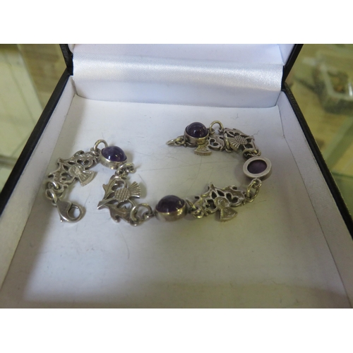 220 - Ortak Silver Thistle and Amethyst Bracelet